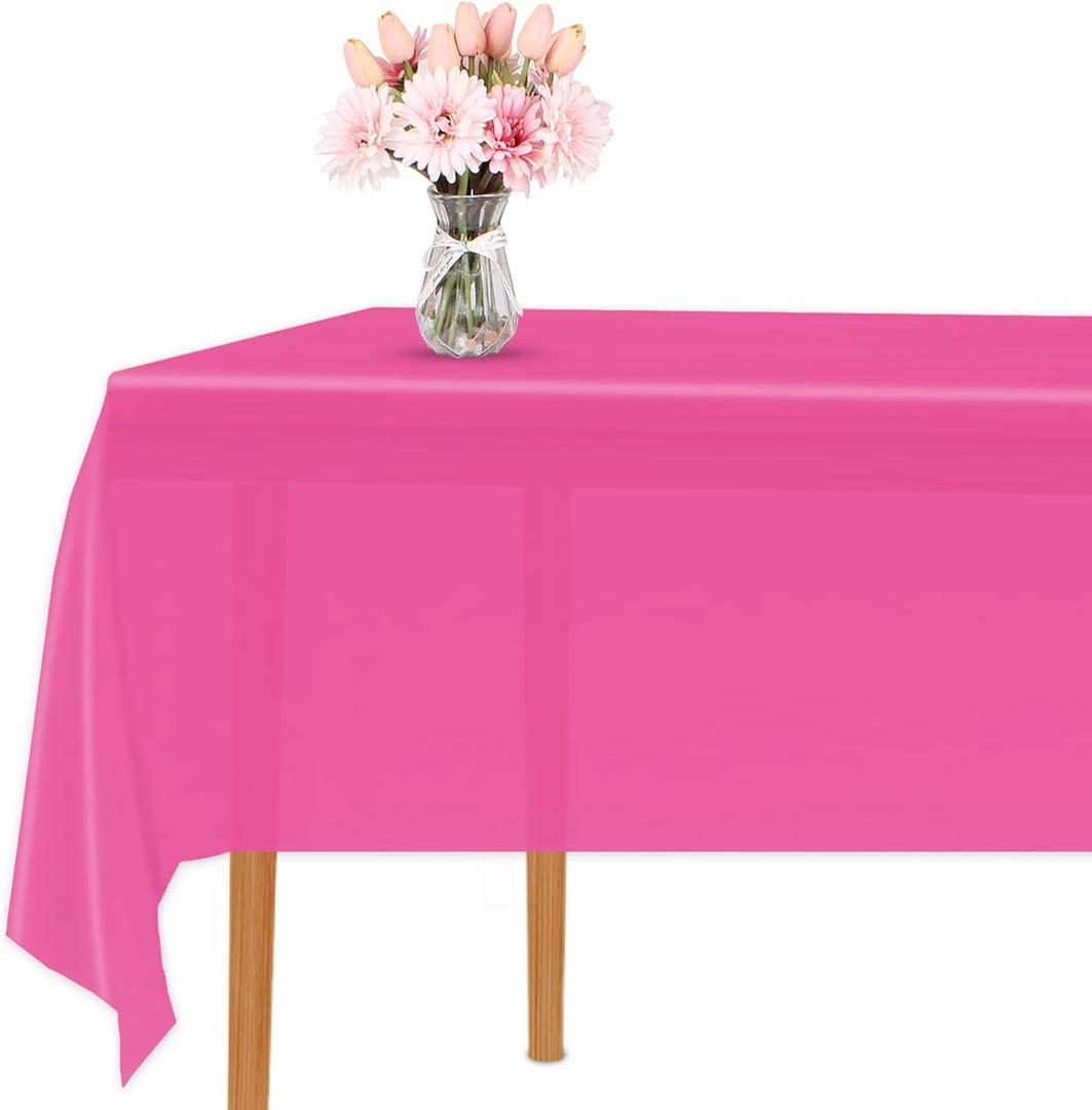 Magenta 3 Pack Premium Disposable Plastic Tablecloth For Parties 54 Inch x 108 Inch Rectangle Table Cover 6 to 9 Foot Tables for Birthdays Thanksgiving Weddings Christmas Anniversary Buffet Table