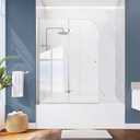 Shower Door, 43" W x 58" H Hinged Glass Door Semi-Frameless Bypass 1/4"(6mm) Tempered Glass Shower Door with Explosion-Proof Film Stainless Steel Silver