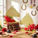 Qunclay 2 Pcs Derby Day Table Decoration Wooden Horse Tabletop Centerpiece with Red Roses Horse Racing Party Decoration for Derby Day Supplies (Gold)