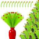 3 x 12-Pack St Patricks Day Lime Green Christmas Tree Picks, Furry Elf Tree Topper Decorations with Glitter Ball Ornaments, Adjustable Xmas Tree Stems for Holiday Wreaths, Vases, and DIY Crafts