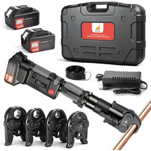Pro Press Copper Crimper Tool with 4 Jaws 1/2", 3/4", 1", 1-1/4", Electric Crimping Tool 50KN 2pcs 18V 5AH Battery Fast Charger Carrying Cas Pro Press Tool for Copper Pipe