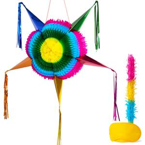 JOYIN 33 Inch Large Star Pinata, Foldable Mexican Fiesta Pinata with Vibrant Honeycomb Center, Traditional Colorful Party Decorations for Cinco De Mayo, Kids Birthday Supplies & Taco Tuesday