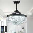 42'' Fandelier Ceiling Fans with Light, Chandelier Ceiling Fan, Retractable Crystal Ceiling Fan for Bedroom, Living Room, 3 Color Change, LED Dimmable, 6 Speeds, Reversible DC Motor-Black