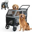 Large Dog Stroller for Medium & Large Dogs up to 350 lbs,Foldable Pet Wagon | Rear Ramp for Senior Dogs,Adjustable Handle,Washable Pad,All Terrain Wheels,Breathable Mesh Doors & Multiple Storage Pockets