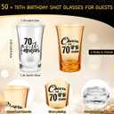 50 Sets Birthday Party Favors for Guests Souvenir Short Glasses Cheers to 70 Years Acrylic Clear Shot Glasses Thank You Tags with Organza Bags Twine for Anniversary Wedding Shower