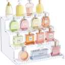 Lifewit 4 Tier White Display Riser Stand with Decorative Secure Fences, Tool-free Assembly, Plastic 12 Inch Perfume Organizer, Display for Figures, Cupcake, Dessert, 1-pack