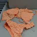 GORGLITTER Women's Tie Front Gingham Tankini Swimsuits Checkered Ruffle Split High Cut Bathing Suit Bikini 2 Piece Orange, Medium