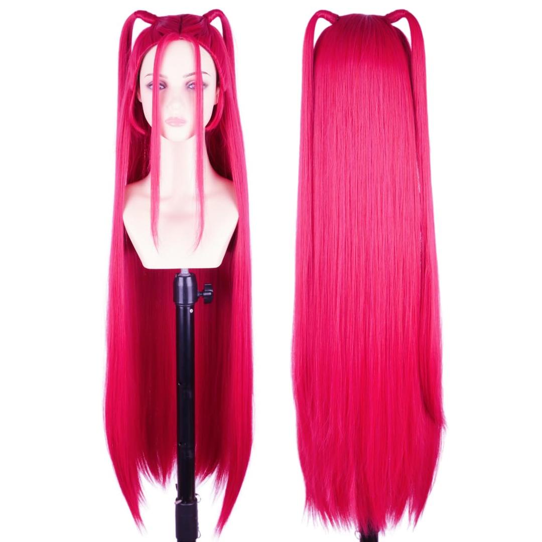 40-inch Rose Red Long Double Ponytail Wig Anime Cosplay Wigs for Halloween Costume Wig