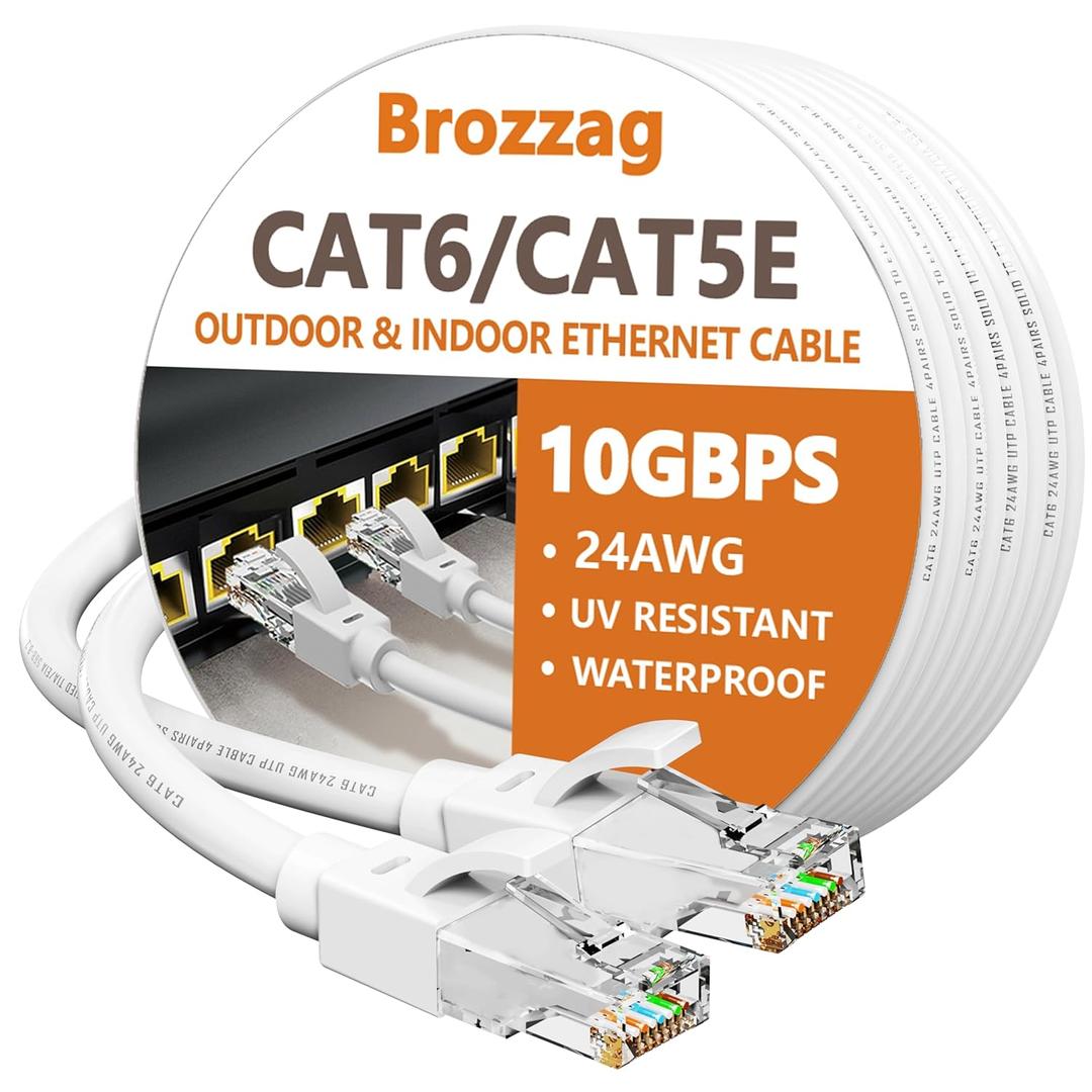 250 Ft Ethernet Cable for Cat5E/Cat6, 10Gbps 24AWG Cat6 Network Cable, Direct Burial Cable, UTP, LLDPE, RJ45 Patch LAN Cord, Waterproof, Indoor&Outdoor, Cat 5E Internet Cable in White for PC