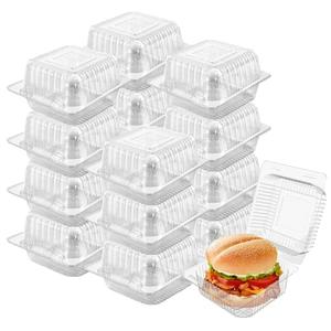 100 Pack 5 x 5 inch Clear Plastic Disposable Clamshell Container,Hinged Take Out Clamshell Dessert Container with Lid Takeout Tray Disposable Food Clamshell Containers for Dessert,Cakes,Sandwiches
