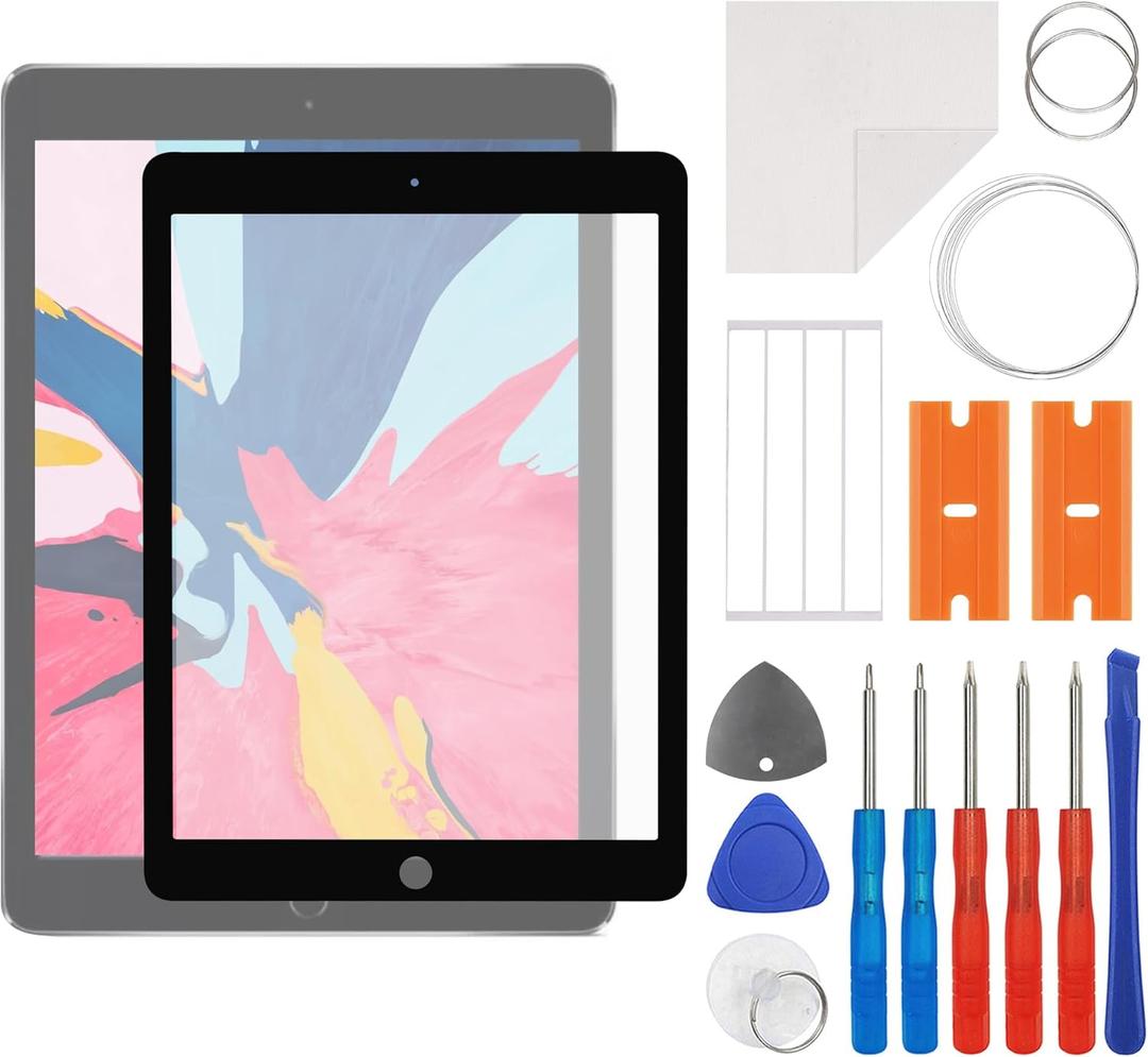 New Front Screen Glass Outer Panel Lens Replacement+OCA Compatible with iPad Air 2 2014 9.7" A1566 A1567 with Upgraded Repair Kit- No LCD Screen and Touch Digitizer