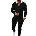 Kubsid Size S Black with White Collar Men's Polo Sweatsuit Sets Long Sleeve 2 Piece Outfit Fashion Jogging TrackSuit Comfy Casual Set for Men