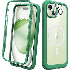 Diaclara Designed for iPhone 15 Plus Case 6.7'', [Compatible with MagSafe] Full Body Rugged Magnetic Case w/Built-in Sensitive Anti-Scratch Screen Protector+Glass Camera Lens Protector,Mint Green