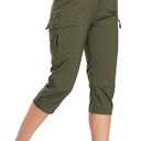 GymBrave Women's Hiking Cargo Pants Quick Dry Outdoor Camping Capris Water Resistant UPF 50 with Zipper Pockets (Medium, Army)