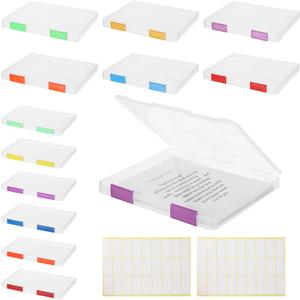 12 PCS Clear A4 A5 File Boxes, Plastic Paper Organizer with Color Buckles and 54 Labels, Stackable Magazine Protector Cases, Transparent Document Case for Office, School, Home