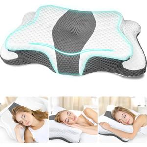 CHxxy Cervical Neck Pillow for Pain Relief Sleeping, Contour Memory Foam Pillows, Ergonomic Side Sleeper Pillows for Adults, Orthopedic Neck Support Pillow for Back Stomach Sleepers-King Size&Grey