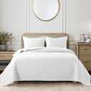 R.SHARE White Queen Size Quilt Bedding Sets with Pillow Shams, Boho Full Lightweight Soft Bedspread Coverlet, Quilted Blanket Thin Comforter Bed Cover for All Season, 3 Pieces, 90x90 inches