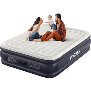 Air Mattress Queen with Built in Pump,18'' Inflatable Mattress of Vertical Beams,Self Inflatable/Deflation Blow Up Mattress in 3 Mins,Flocked Top Airbed with Carry Bag for Home, Camping