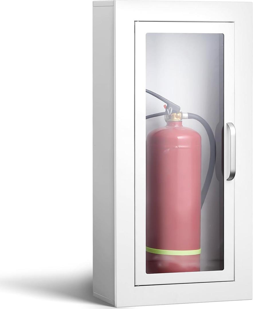 Zonon 1 Pcs 10lb Fire Extinguisher Cabinet Wall & Surface Mount 27 3/8 H x 13 7/8 W x 6 1/2 D White Steel Fire Extinguisher Box Wall Mount Extinguishers Case Holder with Handle for Outdoor Indoor