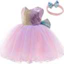 12M-6Y Baby Dress Sequins Bowknot Flower Girls Lace Wedding Pageant Tutu Gown Dresses with Headwear