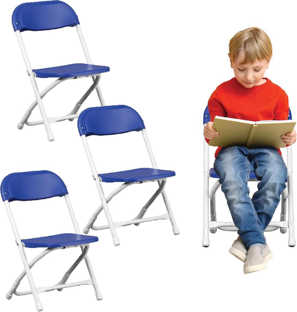 TentandTable Kids Folding Plastic Chair with Metal Frame, Lightweight Stackable Toddler Chairs for Classroom Table Desk Parties Events Weddings and Home Use, Blue Pack of 4 Chairs