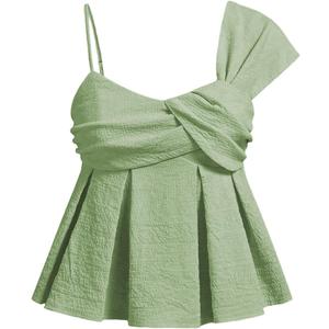 SOLY HUX Women's Summer Tops Asymmetrical Straps Ruffle Sleeveless Babydoll Top Summer Going Out Cami Top (L)