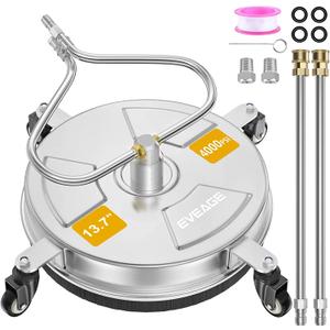 EVEAGE 13.7'' Pressure Washer Surface Cleaner with 4 Wheels Stainless Steel Surface Cleaner & Unique Bending Rod Design 2 Nozzles for Cleaning Driveway & Sidewalk, Max 4000PSI-EP002