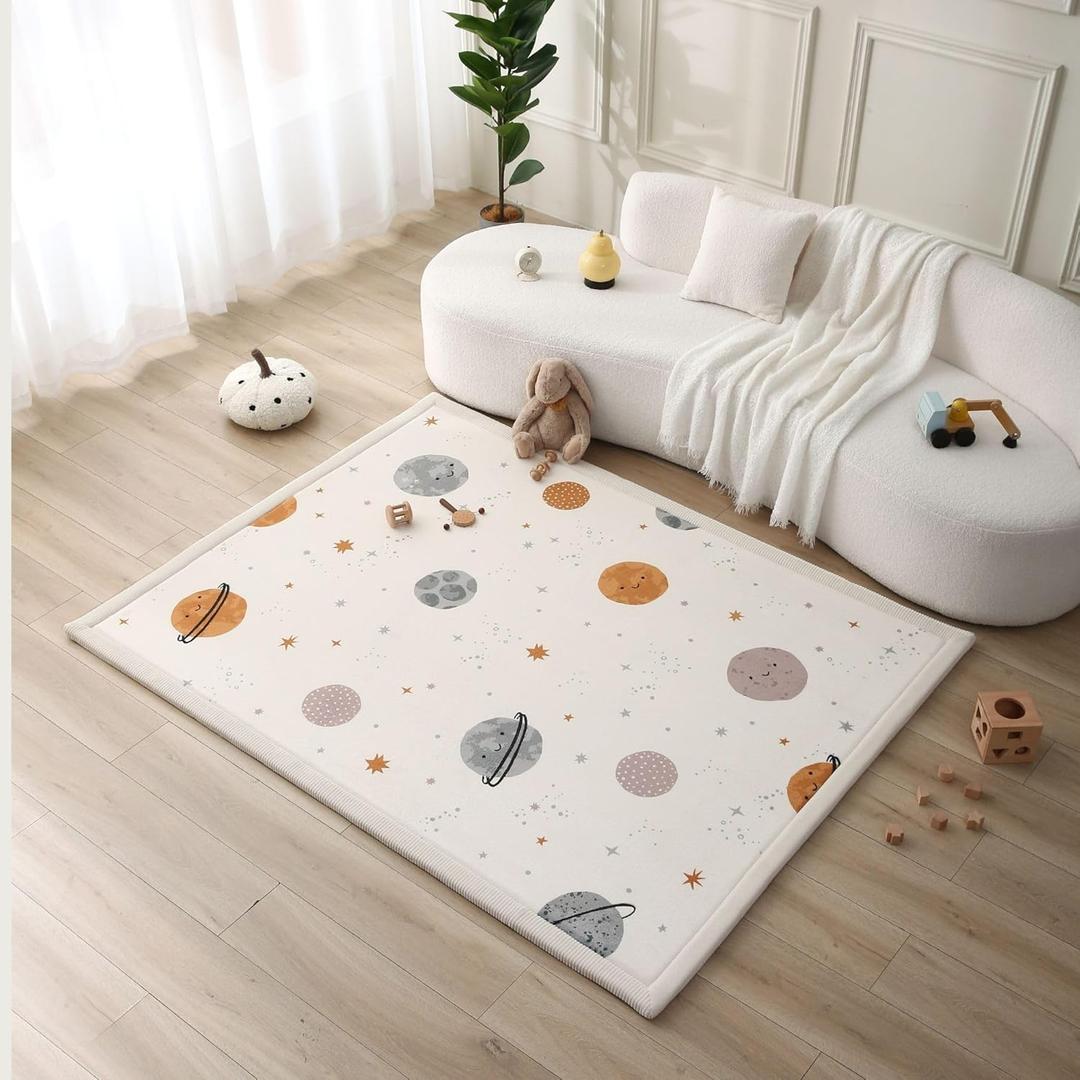 Hakuna Matte CloudSoft Baby Play Mat for Floor 60" x 80" Planets  Coral Velvet Memory Foam Rug for Crawling & Cozy Play  Non-Slip, Water-Resistant, Easy-CareTummy Time Mat, Playmat for Playpen
