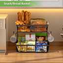 2 Tier Fruit Basket for Kitchen Counter with 2 Banana Hangers, Countertop Metal Bread Basket with Wooden Handle, Large Storage Stand for Vegetables, Snacks, Eggs, Produce Storage Black