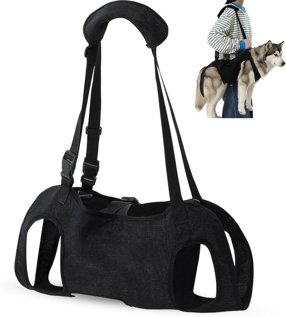 Dog Carry Sling Emergency Backpack Pet Legs Support and Rehabilitation Dog Lift Harness Adjustable Lifting Straps Carrier for Senior Dogs Joint Injuries, Arthritis, Hiking, Skiing, Black(L)