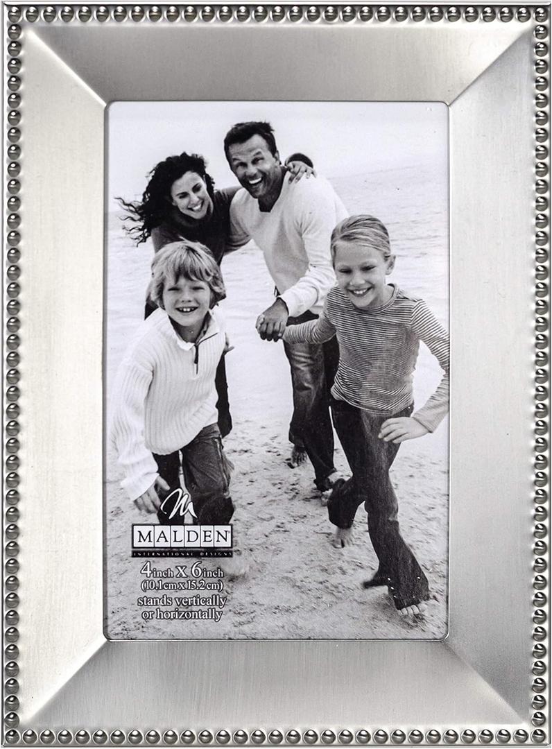 Malden International Designs Marquee Bead Satin Nickel Picture Frame, 4x6, Nickel
