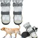 Dog Shoes Large Size Dogs, 4PCS Waterproof Dog Booties-Dog Boots & Paw Protectors, Medium Shoes for Dogs with Reflective Strip, Anti-Slip Sole for Rain, Snow and Summer Hiking. (Silver, 8)