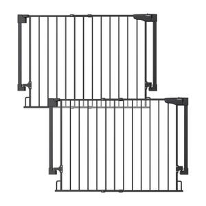 Cumbor 2 Pack 29.2-43" No Bottom Bar Baby Gate for Stairs, 2-in-1 Auto Close Dog Gate Indoor, Hardware Mounted Pet Gate for Doorways with Large Walk Thru Door, Child-Proof Safety Gate for Kids (Black)