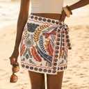 Womens Wrap Skirt Beach Summer Floral A Line Mini Short Skirts (L)