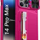 Vihibii for iPhone 14 Pro Max Case with Card Holder (4 Cards), [RFID Blocking] & Slide Camera Cover & Raised Edges Protect Screen, Military Grade Drop Protection, Rugged Wallet Case, 6.7", Hot Pink