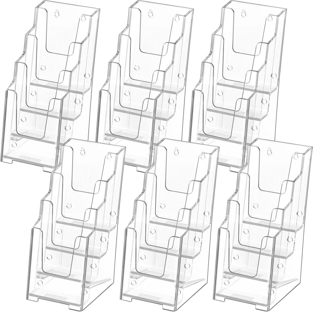 MaxGear Acrylic Brochure Holder, 4 Inch Wide 4 Tier Clear Literature Display Stand, Premium Plastic Pamphlet Holder, Multi-Pocket Wall Mount or Countertop Organizer for Office or Home, 6 Pack