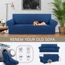 KEKUOU Stretch Sofa Cover Slipcover ，Couch Covers for 3 Cushion Couch Sofa pet Friendly (78"-94") Furniture Protector Sofa with Elastic Bottom for Kids,Dog, Jacquard Small Checked (Large, Classic Blue)