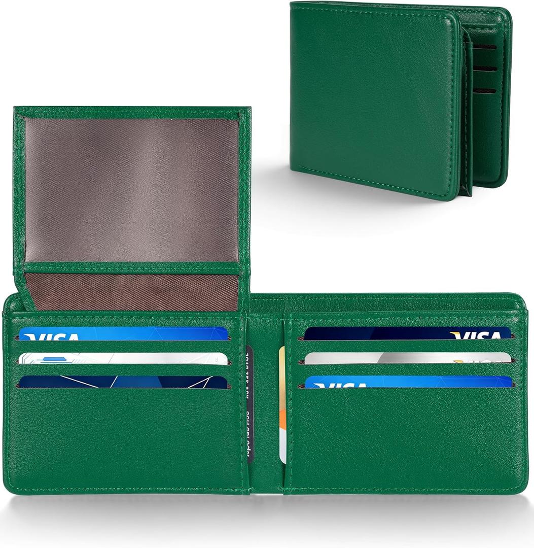 GNDR Wallet For Men Bifold Green RFID Blocking Slim Faux Leather Wallets Card Holder Front Pocket Minimalist Men Accessories With Gift Box