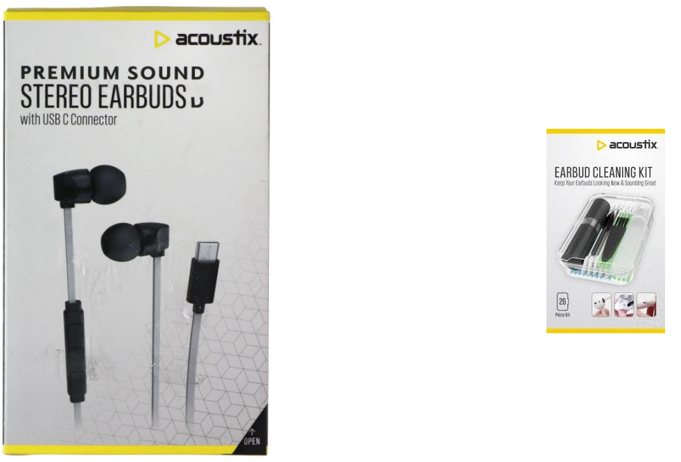2 Pack Set  Acoustix Premium Sound Stereo Earbuds with Lightning Connector And EarBud Cleaning Kit