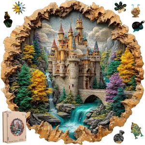 MEATRN Castle 200 Pieces Wooden Puzzles for Adults - Majestic Autumn Castle Landscape Jigsaw Puzzles, Premium Stress Relief Brain Teaser & Premium Decorative Gift, 11.2x11.2 in (Small)