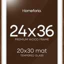 Homeforia 24x36 Walnut Wood Frame, High End Dark Oak 24x36 Large Wooden Poster Frame with Mat 20x30, 24 x 36 Brown Picture Frame Matted to 20 x 30, 36x24 Thin Frame, Tempered Glass, Wall Kit, Set of 1