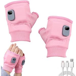 Smart Thermostatic Heated Fingerless Gloves, Heated Gloves, Portable Heating Gloves with Digital Display, Rechargeable, 1800mAh Battery, 45-55C Three Heating Levels, Heating Glove for Women Men (Pink)