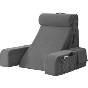 Vekkia Reading Pillow for Sitting in Bed Adults-Adjustable Back Support Sitting Up Pillow with Backrest&Arms,Bed Chair for Gaming,Relaxing,Watching TV on Couch/Floor,Triple Support Foam,21"(Gray)