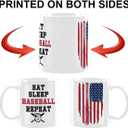 2 x Baseball Gifts for Men Coffee Mug, Ceramic Mugs With Handle Tea Cup Novelty Coffee Cup for Women Office Work, 12OZ Baseball Cups for Dad Men Coach Boyfriend Husband - eat sleep baseball repeat
