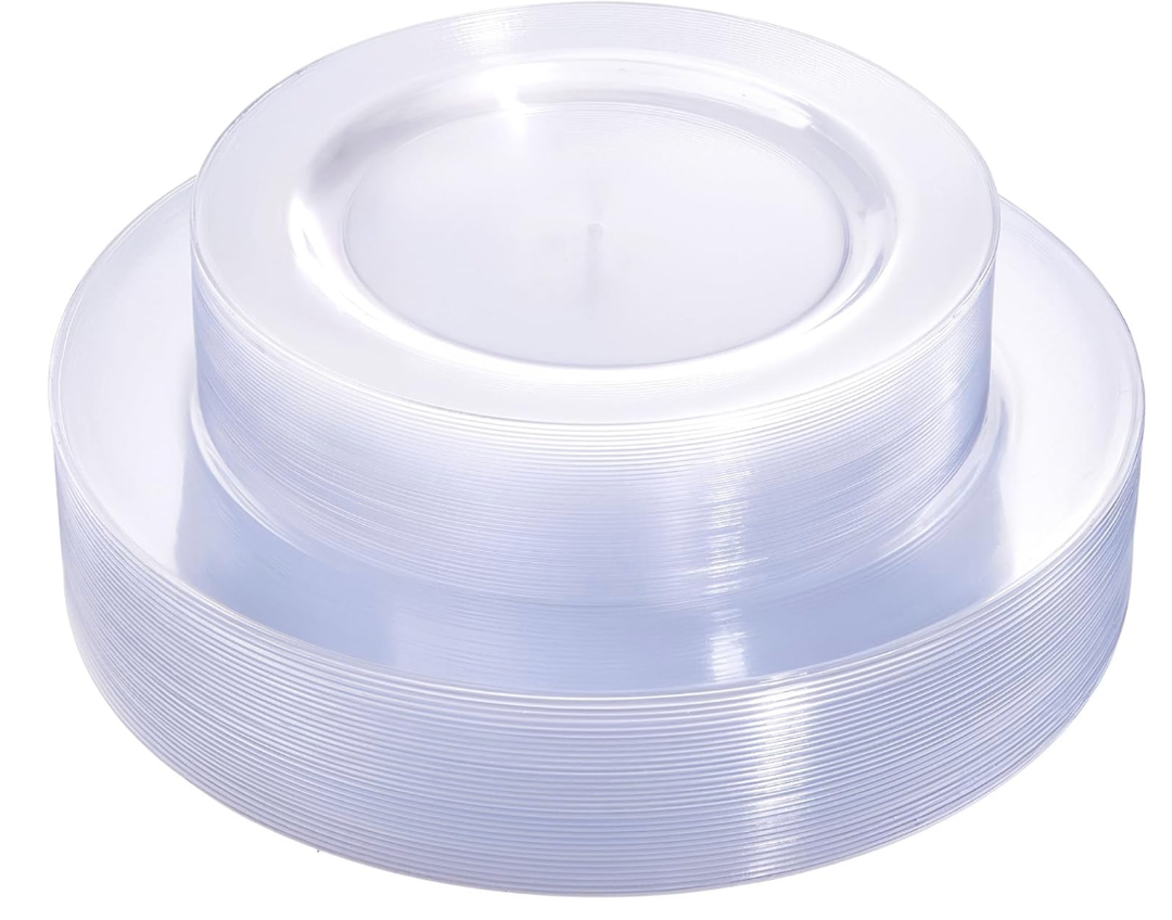 FLOWERCAT 60PCS White Plastic Plates - Heavy Duty White Disposable Plates for Easter Party/Wedding -serve for 30 guests Include 30PCS 10.25" & 30PCS 7.5" Plates for Party