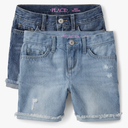The Children's Place Girls' Distressed 2 pack Denim Midi Shorts, Size:M