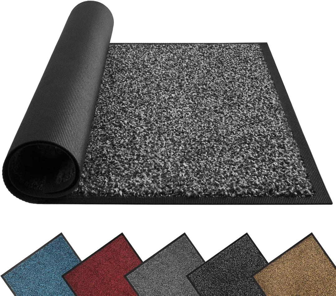 Mibao Front Door Mat, Dirt Trapper Welcome Mat for Outdoor Indoor, Non-Slip Waterproof Doormat, Durable Machine Washable Low Profile Entry Rug for Back Door Outside Patio Porch, 48" x 36", Grey