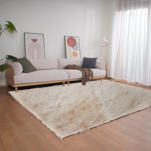 Ghouse Light Brown Beige Faux Rabbit Fur Rug 6x9 Machine Washable Area Rugs for Bedroom Fluffy Rugs for Living Room No-Shedding Carpet Sheepskin Rug (5'11" x 8'10" (Rectangular))