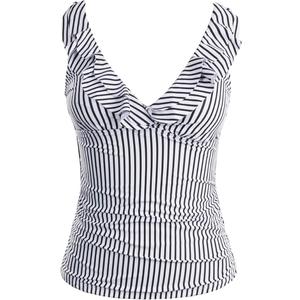 Yonique Women's Tankini Top Only Tummy Control Bathing Suit Top Ruffle Swimsuit Top V Neck Swim Tank Top No Bottom Black and White Striped XL