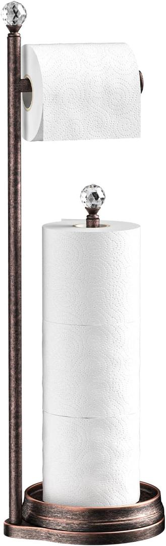 Toilet Paper Holder for Bathroom, Heavy Weighted Metal Free Standing Toilet Paper Holder Stand with Crystal Ball, Toilet Paper Roll Stand for Bathroom Accessories (Oil Rubbed Bronze)